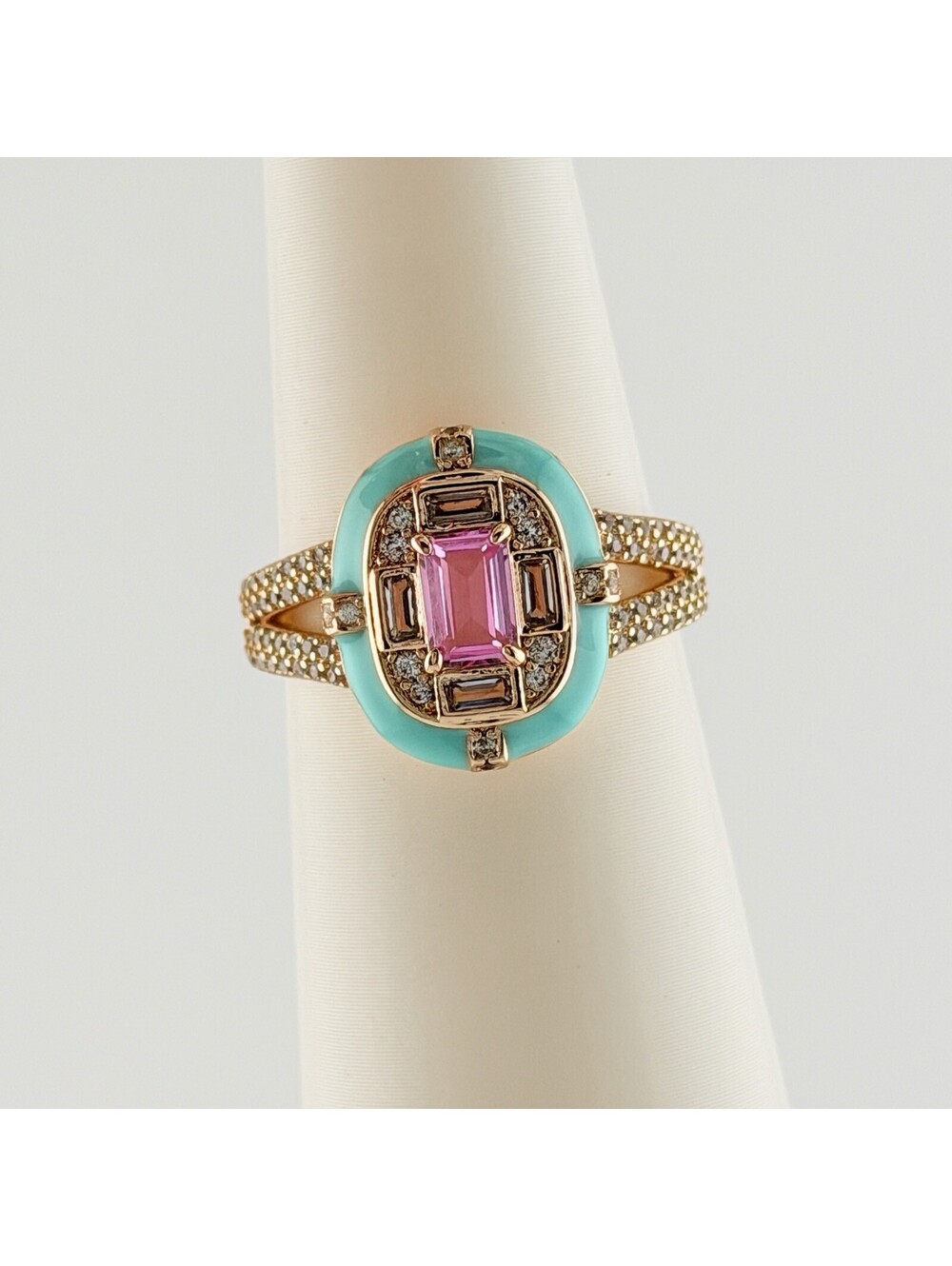 Bomb Party Sz 9 "Sienna Grey Ring" Pink Sapphire & Enamel on Yellow Gold RG75138